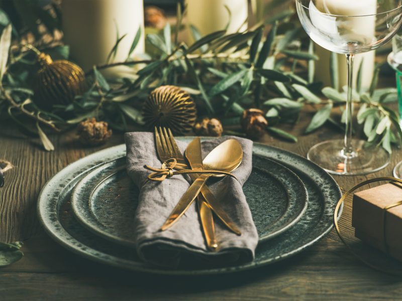 Christmas or New Years eve celebration party table setting